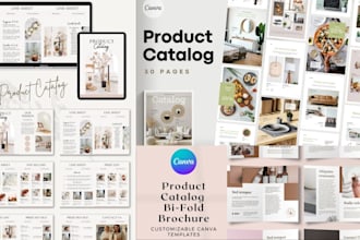 design an editable canva ecommerce product catalog and packaging insert template