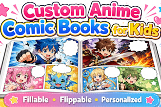 create a custom fillable and flippable anime comic book for kids