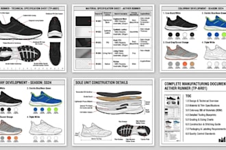 create professional shoe tech packs sneakers foot wear for manufacturing