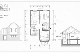 create 2d cad floor plan elevation section from hand sketch