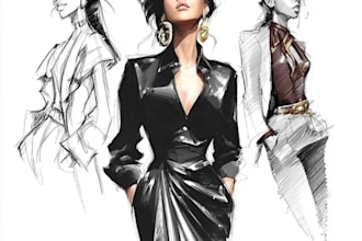 create fashion sketch, illustration, portrait, accessories