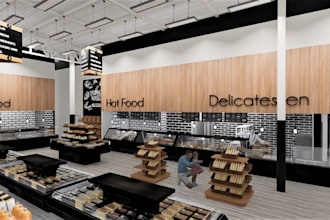 do luxury 3d supermarket design, 2d commercial layout, 3d retail store interior