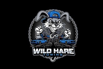design custom tow company logo with a wild hare rowing