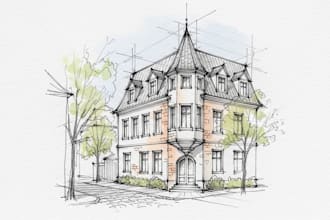 draw architectural concept, interior render sketch
