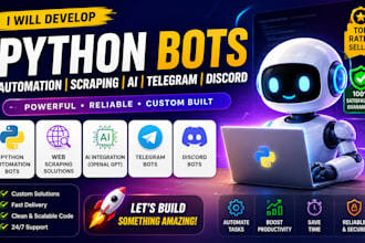 develop python script bot automation, web scraping ai, telegram and discord bots