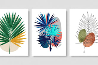 design abstract printable tropical palm leaf wall art