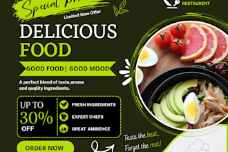 design eye catching food promo posts and restaurant banners in canva