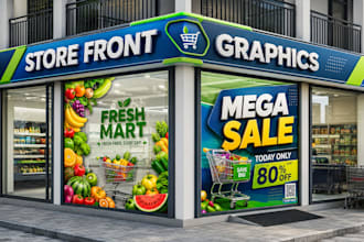 design professional storefront, window graphics, shop signage