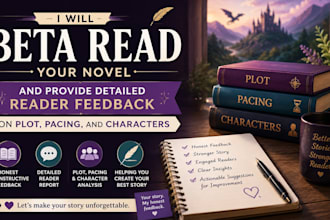 beta read your novel and give detailed reader feedback on plot pacing and charac