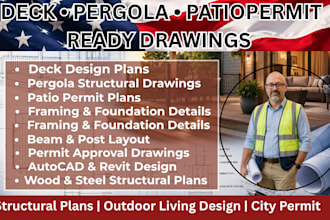 do deck pergola patio permit ready drawing with structural plan