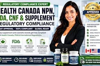 handle health canada npn, fda, cnf and supplement regulatory compliance