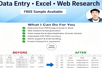 data entry web research excel admin