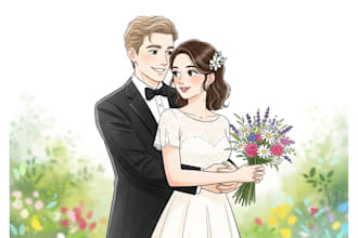draw couple portrait for wedding illustration