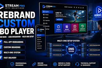 rebrand custom ibo player with brand name, logo and multi dn setup system