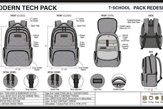 create production ready bag tech pack designs handbag duffle bag backpacks purse