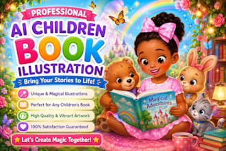 create ai children book illustration, kids animation book, children storybook