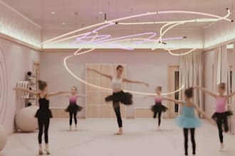 design realistic 3d ballet studio, dance academy, dance hall visualization
