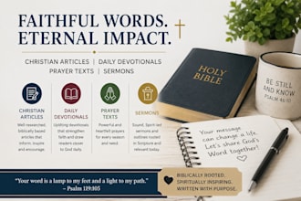 write christian article, daily devotional, prayer and sermons