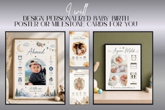 design baby birth poster or milestone cards for you