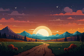draw a flat vector landscape illustration
