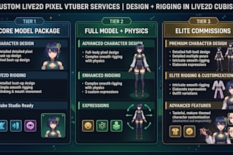 design and rig live2d pixel vtuber model, nsfw for vtube studio, live2d cubism