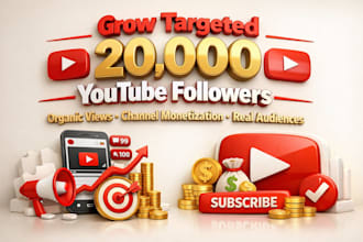 grow in 20,000 youtube followers, views on your channel real audiences