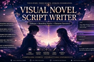 write your visual novel script game story dialogue and character narrative