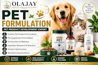 develop pet supplement formulation and pet product formulation