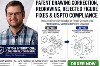 patent drawing correction, redrawing, rejected figure fixes and uspto compliance
