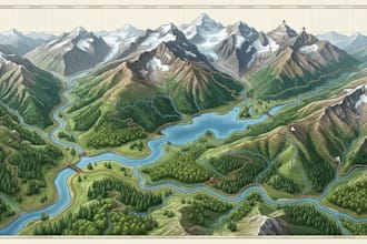illustrate outdoor visitor guide maps with trails and landmarks