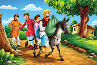 illustrate colorful children story book illustrations for kids