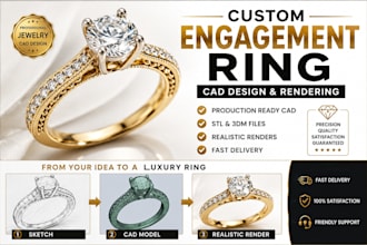design custom engagement ring cad models with realistic jewelry rendering
