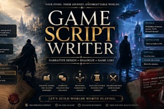 be your game script writer for narrative design dialogue and game lore