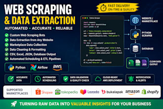 create custom web scraping bots for websites and marketplaces