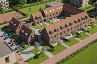 model modern townhouse development,semi detached house design,urban space render