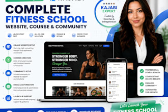 launch complete kajabi fitness school website, kajabi course and community