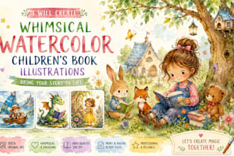 create whimsical watercolor childrens book illustrations