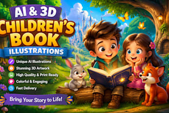draw ai children book illustration and 3d children book illustrations
