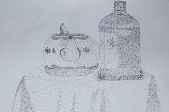 do realistic stippling art and pointer sketch