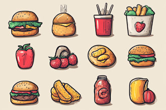 food illustration, cartoon, food vector, menu design, vector