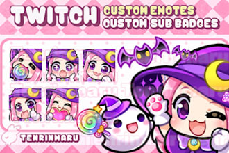 draw chibi twitch emotes, discord emoji, badge, animated emoticons for streamers