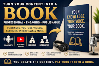 transform your podcast, youtube videos, and recordings into a professional book