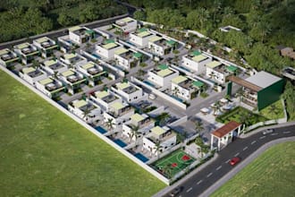 render site masterplan, 3d residential housing scheme design, streetscape visual
