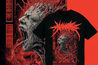 custom dark horror t shirt design for streetwear, metalbands