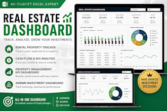 create real estate excel dashboard, rental property tracker and KPI reports