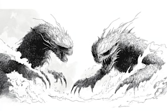 draw monster or fantasy creature in sketch illustration