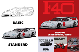 create custom vector car art and automotive illustrations