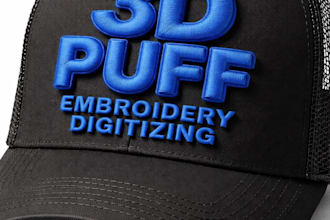 digitize image for embroidery digitizing for cap hat, 3d puff design in dst