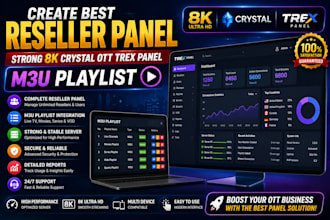 create best reseller panel, strong 8k, crystal ott, trex panel, m3u playlist