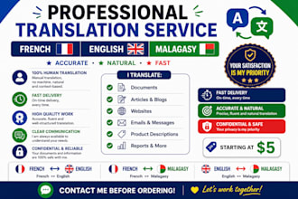 translate french,english and malagasy professionally